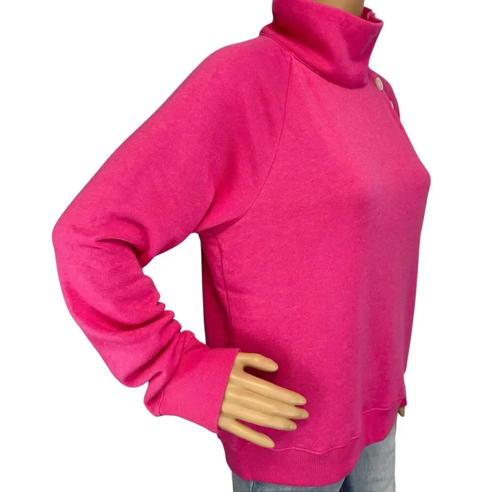 J. Crew Wide Button Collar Pullover Sweater Cloudspun Fleece Pink AC689 Size M